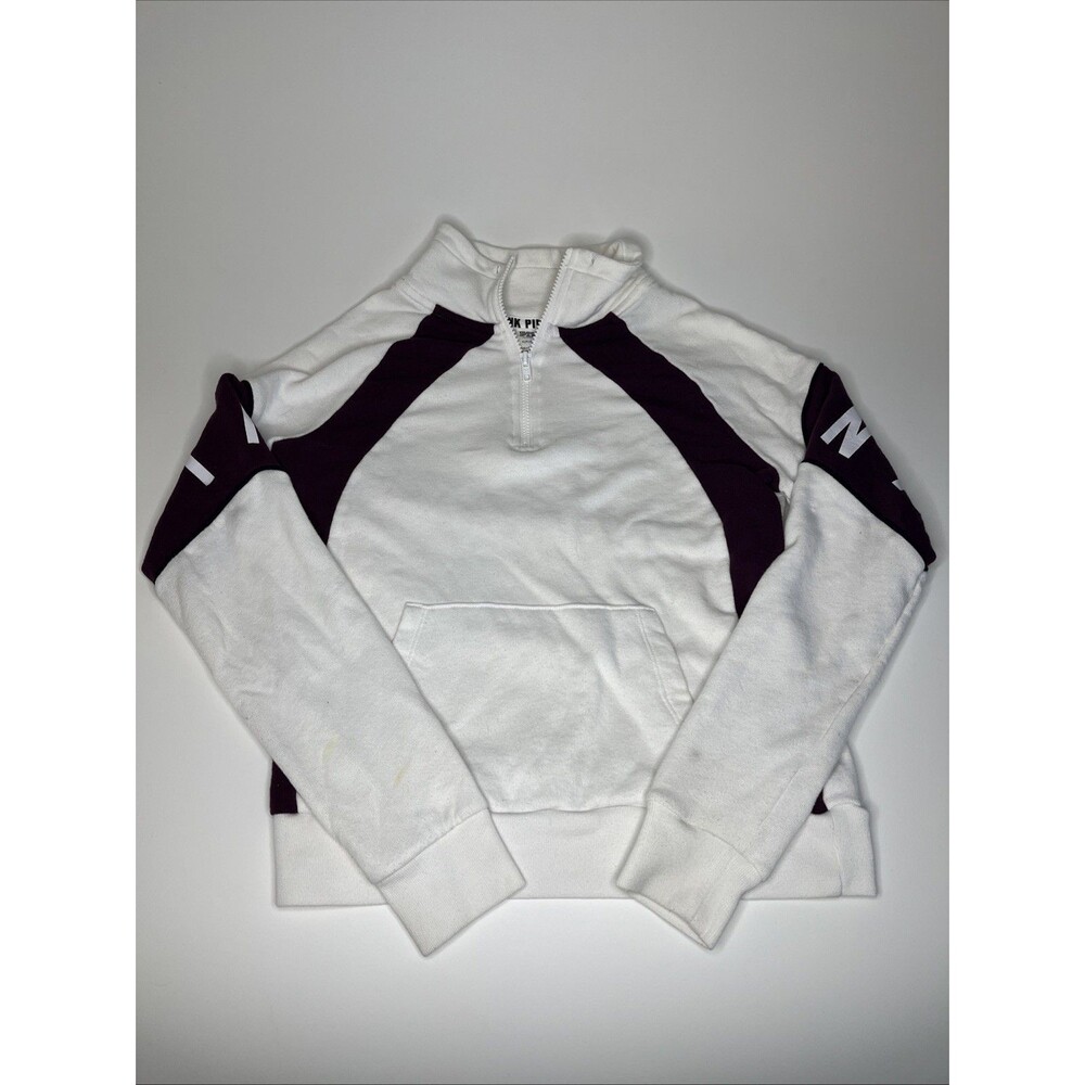 PINK Victoria's Secret Women's Small 1/4 Zip Pullover White Maroon